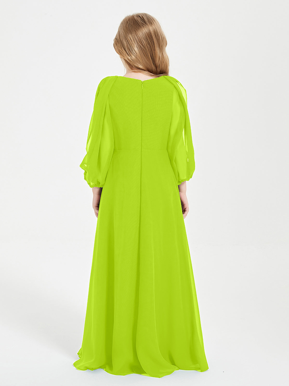 Modest Long Sleeved Junior Bridesmaid Gowns Lime Green